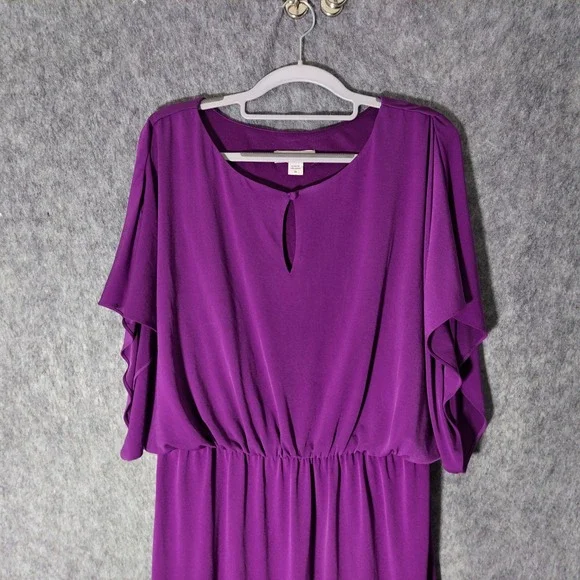 Coldwater Creek Dress Women 10 Purple Flutter Sleeve Keyhole Slinky Stretch - Picture 2 of 9